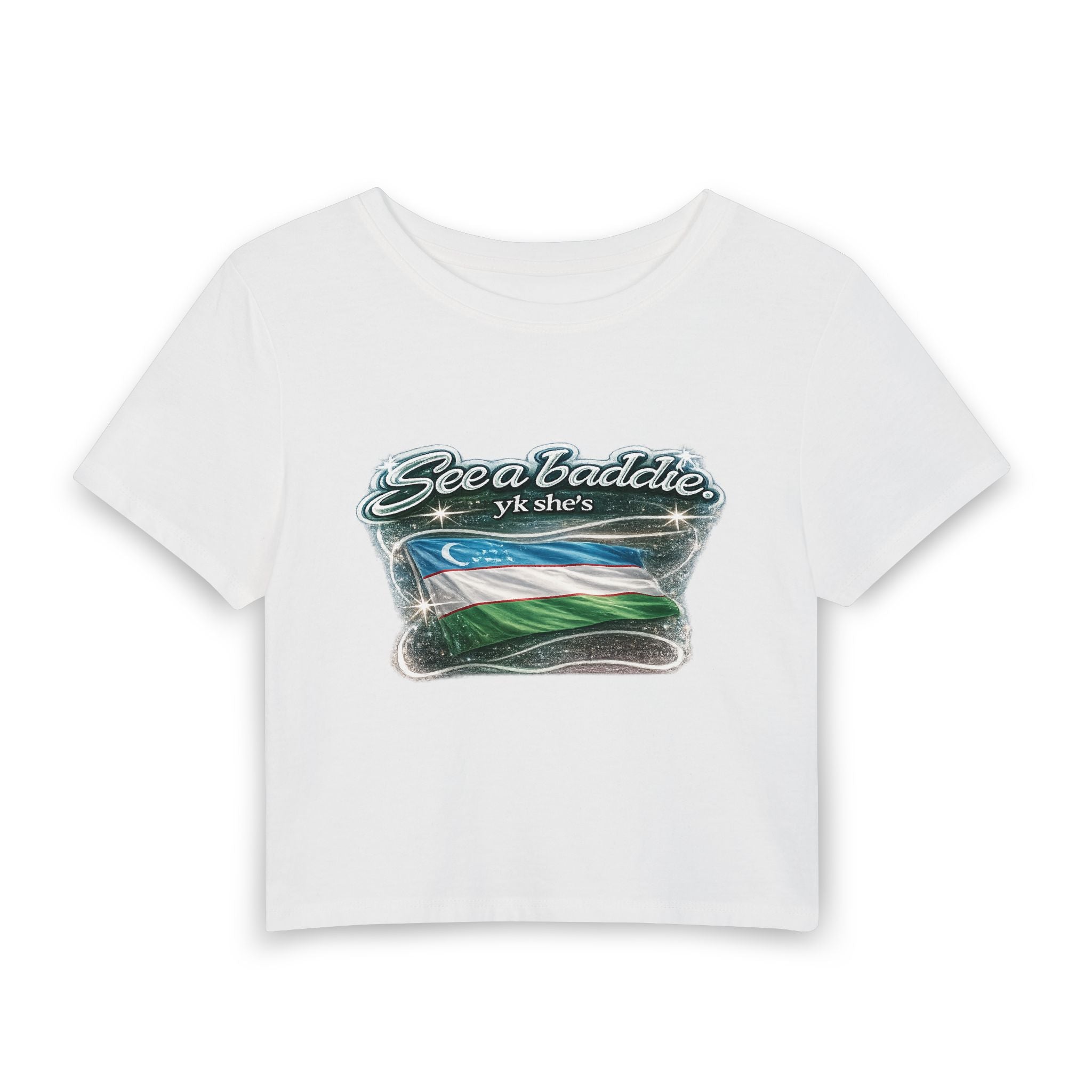 Sea a Baddie Uzbekistan Flag Crop Tee