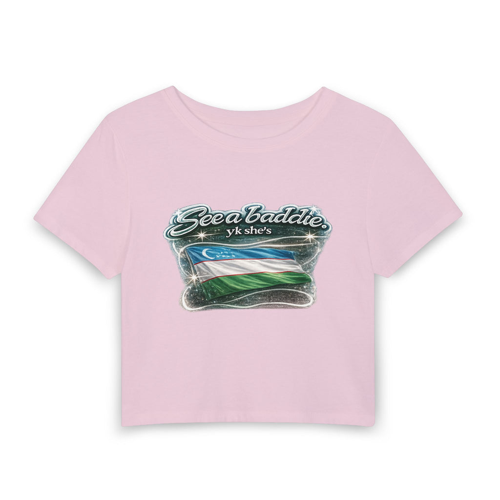Sea a Baddie Uzbekistan Flag Crop Tee