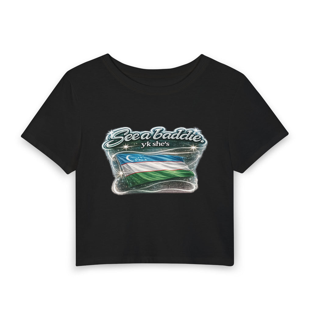 Sea a Baddie Uzbekistan Flag Crop Tee