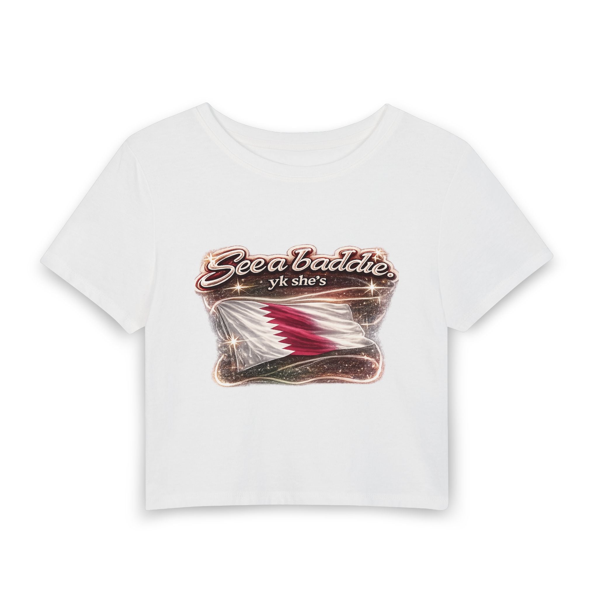 See a Baddie Qatar Flag Crop Tee